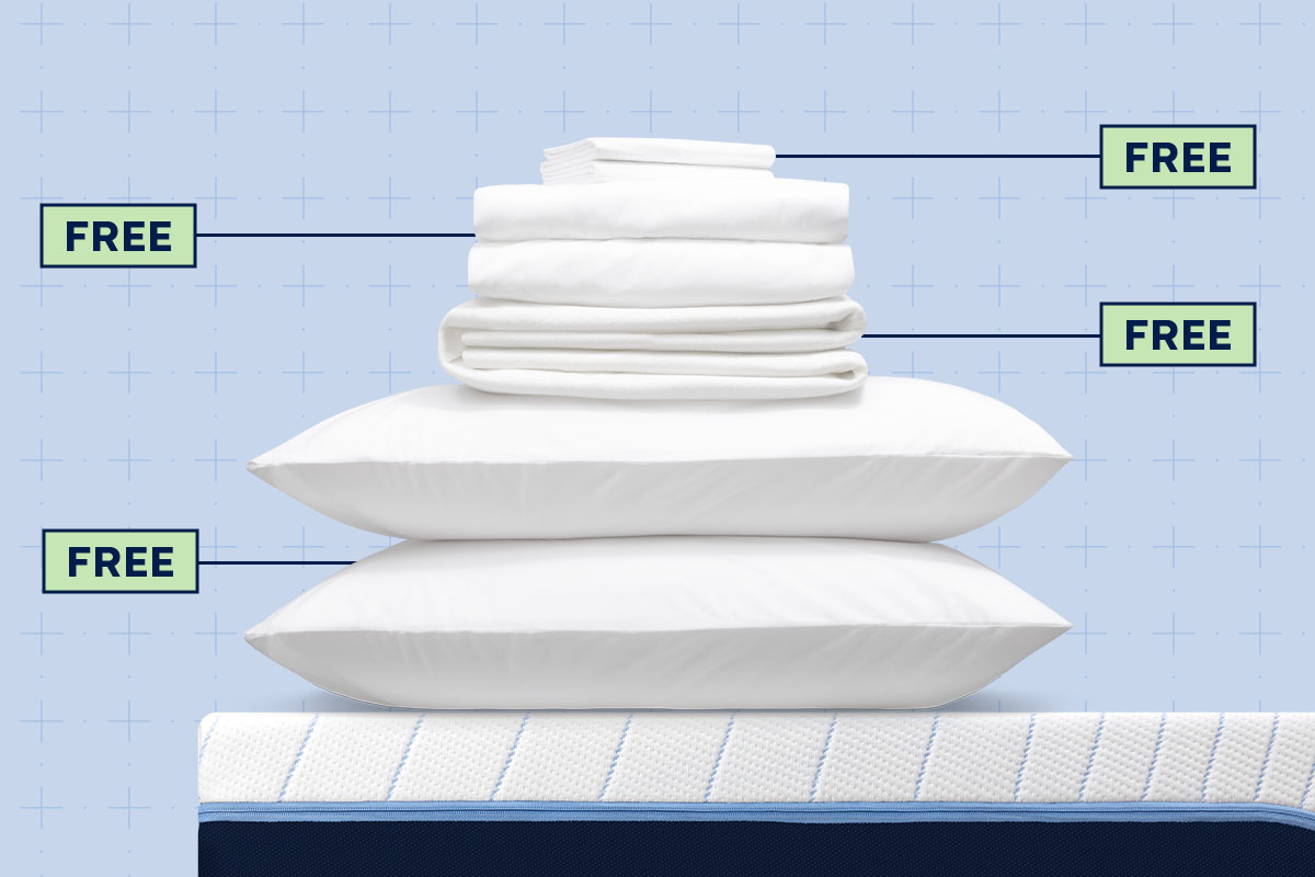 Collection of bedding essentials comes with:  2 Shredded Memory Foam Pillows* 1 Set of Cotton Sheets in classic white 1 WaterShield™ Waterproof Mattress Protector 2 WaterShield™ Waterproof Pillow Protectors